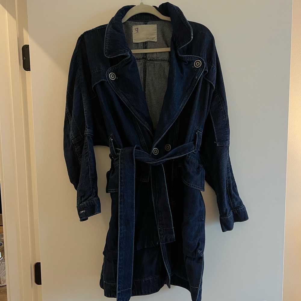 90s Dark Blue Denim Trench Coat
